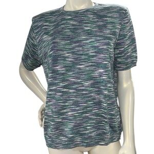 NWOT Alfred Dunner Teal & Purple Short Sleeve Knit Top Shoulder Pads Size L
